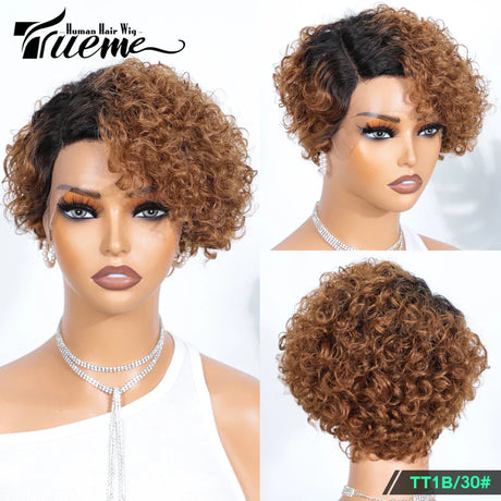 Short Pixie Curly Bob Wig Lace Front Human