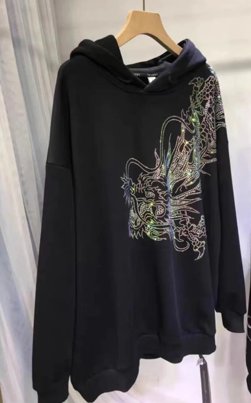 Rhinestone Dragon Brand Women' Hooodies Fleece Thick