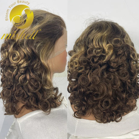 Density Highlight Bouncy Curly Human Hair Wigs