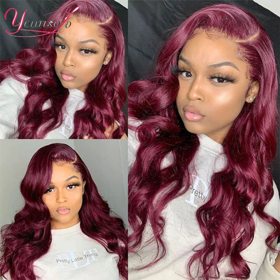 Burgundy Human Hair Bundles With Closure J Body