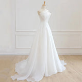 Luxury White Satin Chiffon Strapless Wedding Trailing Dresses