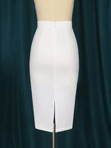 White Skirts 4Xl High Waist Knee Length Office