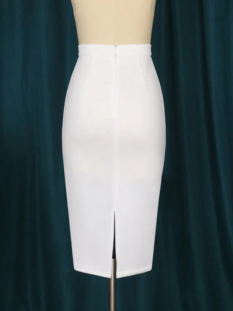 White Skirts 4Xl High Waist Knee Length Office