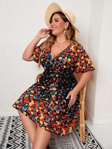 Midi Dress Women Summer V Neck