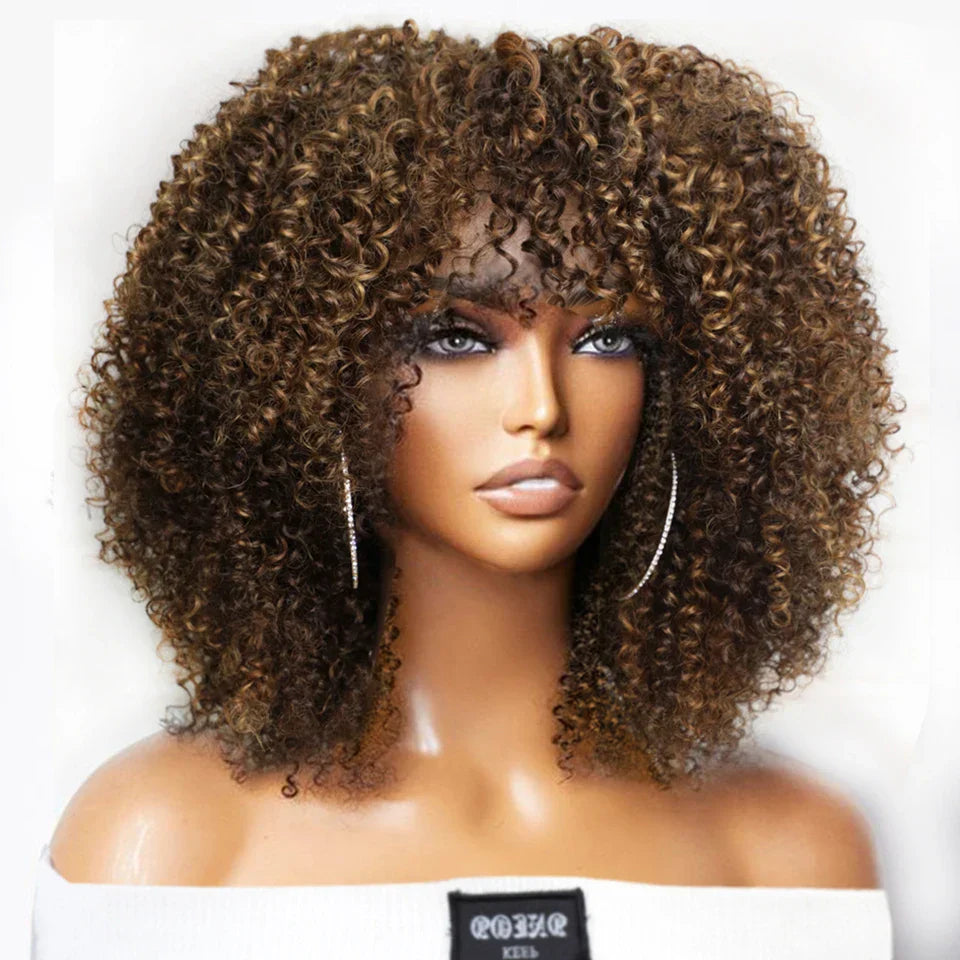 Short Afro Kinky Curly Wig With Bangs Brazilian