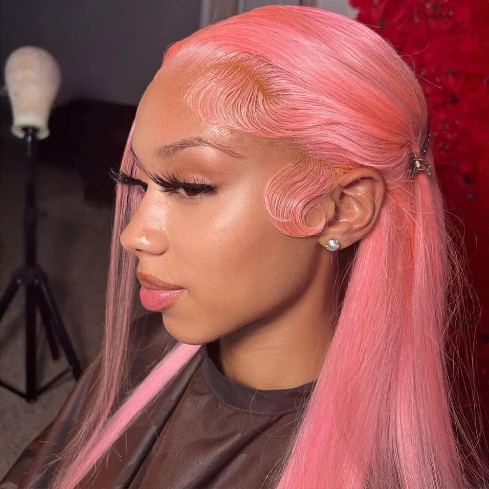 Pink 13X6 Transparent Lace Front Wig Straight Wigs