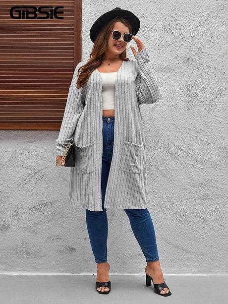 Gibsie Plus Solid Rib Knit Open Front Cardigans