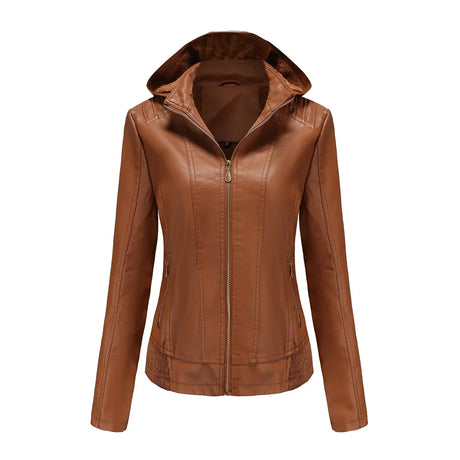 Women'S Moto Biker Zipper Jacket Hooded Faux Fur