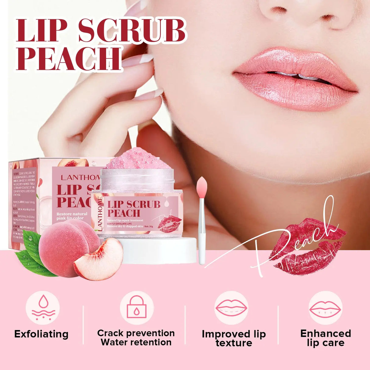 Peach Lip Scrub Exfoliating Lightening Fade Lip Lines