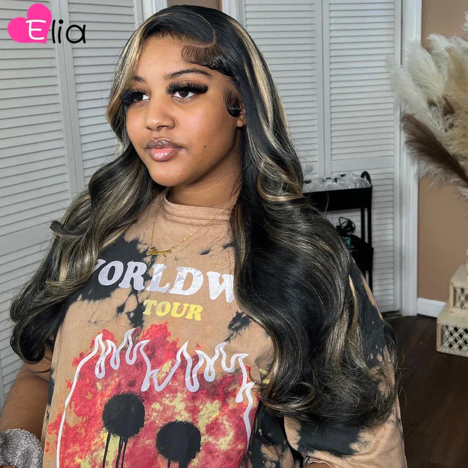 Ash Blonde Highlights Glueless Wig Transparent Lace Frontal