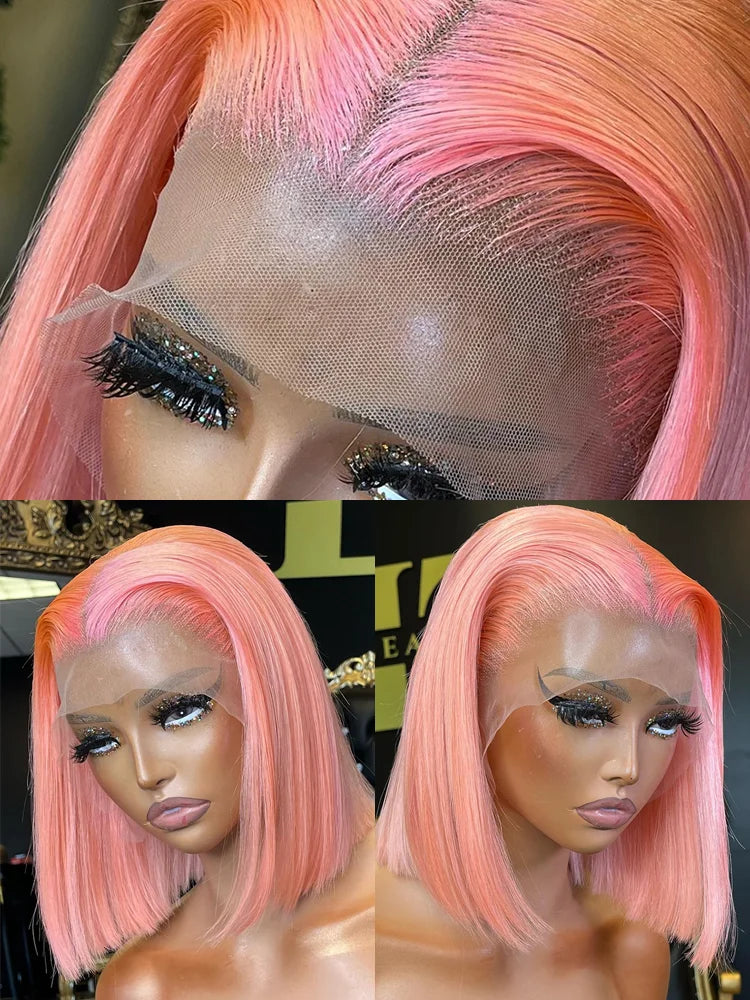 Rose Pink Short Colored Bob Human Hair Wigs