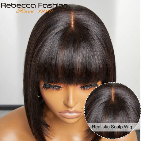 Glueless Straight Human Hair Wigs With Bangs Fringe