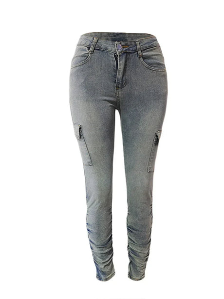 High Waist Side Flap Pocket Cargo Jeans