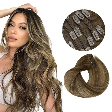 Clip In Human Hair Extensions Straight Natural Light