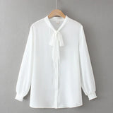 Autumn Women Shirt Fashion Solid Color Bow Tie