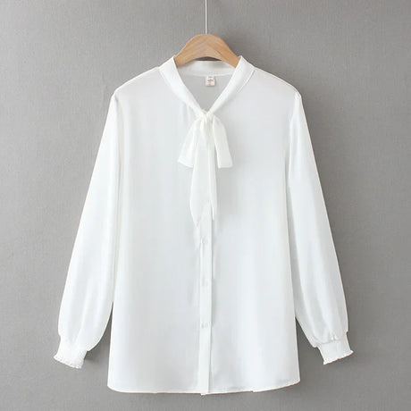 Autumn Women Shirt Fashion Solid Color Bow Tie