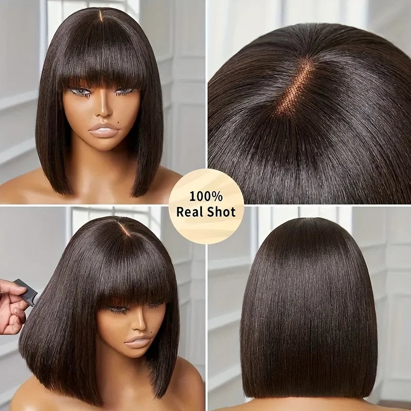 Straight Human Hair Wigs With Bangs Full Machine