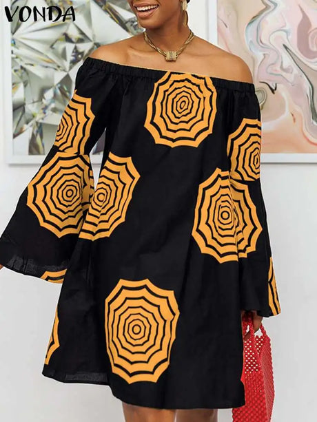 Vonda Women Off Shoulder Dress Summer Bohemian Floral