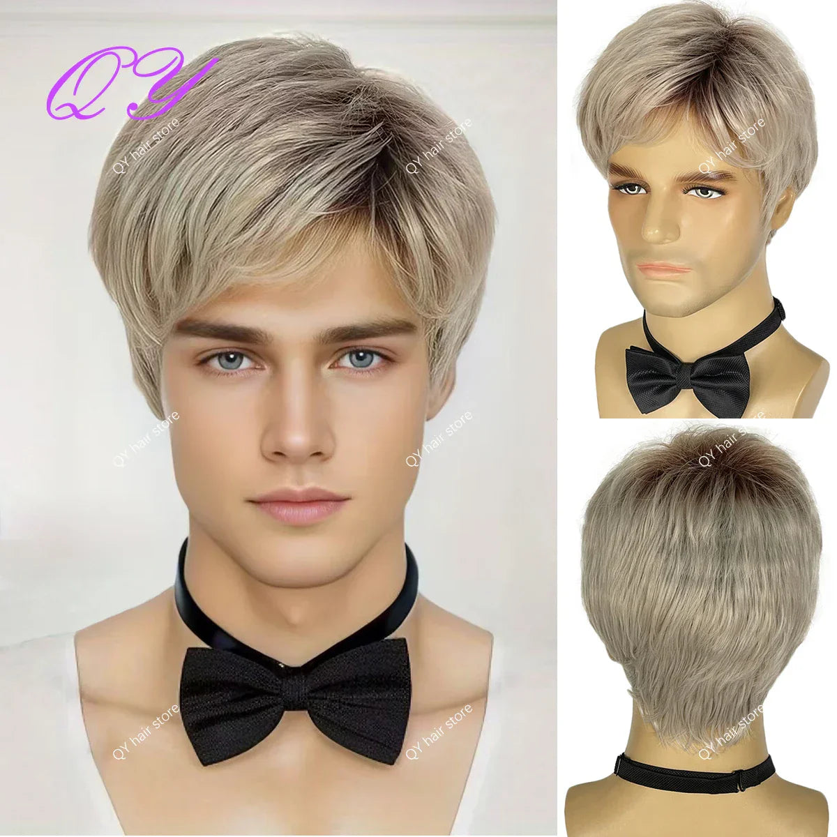 Synthetic Man Wigs Black Short Curly For Men