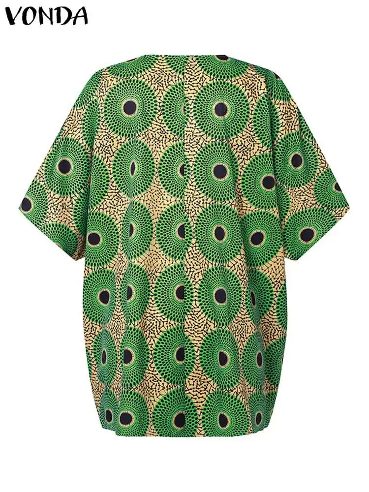 Vonda Vintage Printed Blouse Women Bohemian Tops