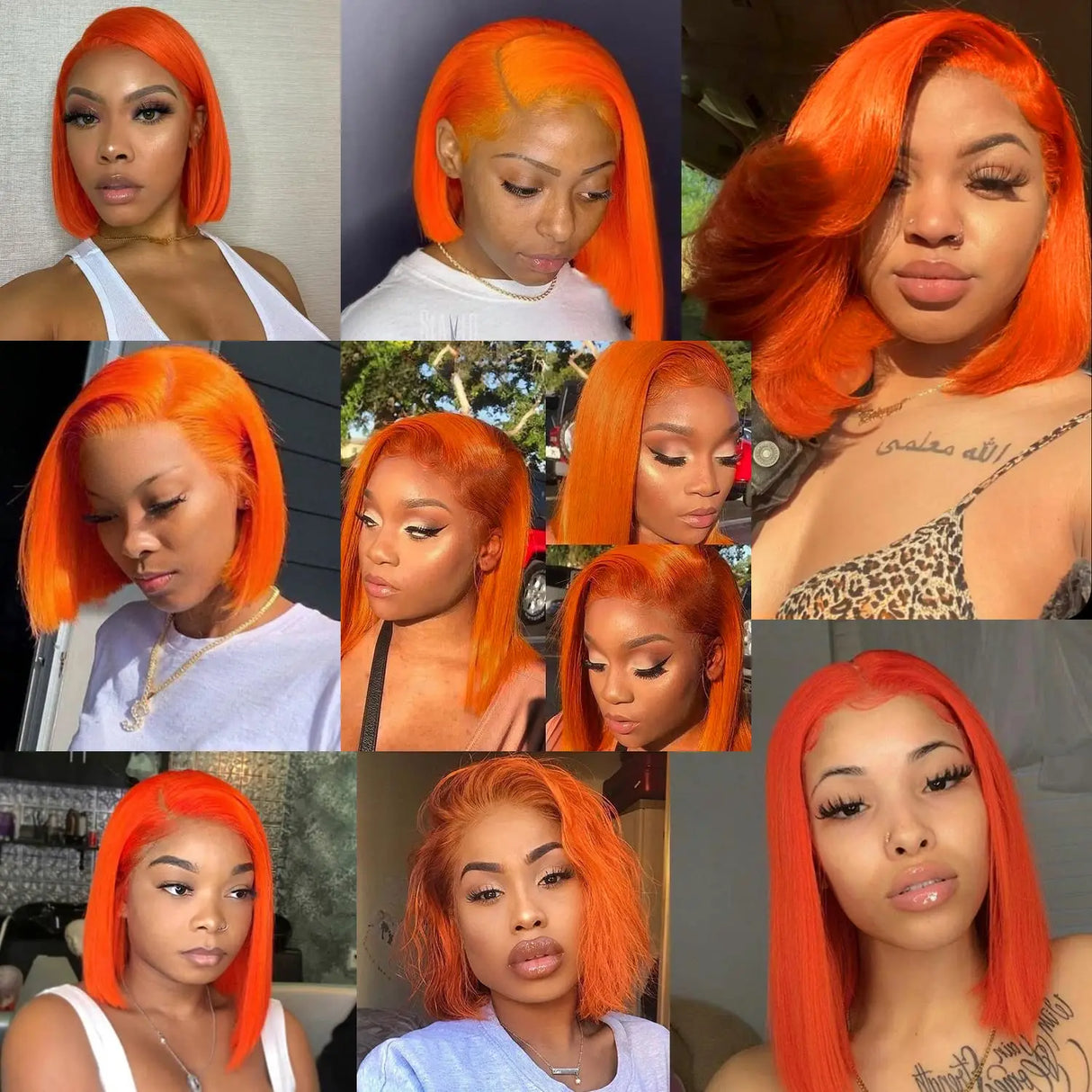 Glueless Ginger Orange Bob Lace Front Wig Human