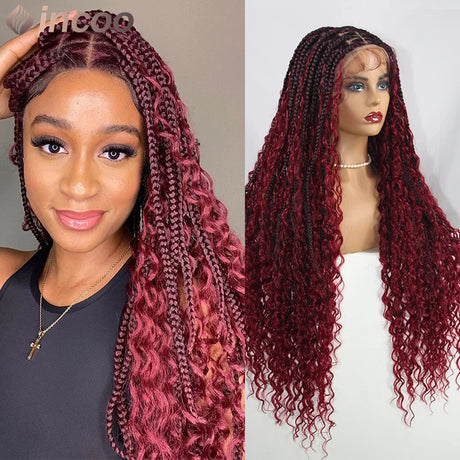 Full Lace Frontal Boho Braided Wigs Wave Curly