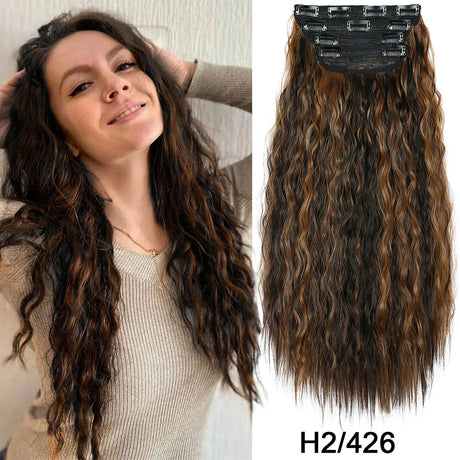 Set Synthetic Hair Clip In Long Wavy Thick