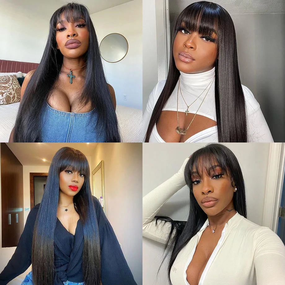 Straight Full Machine Made Bang Wigs Human Hair
