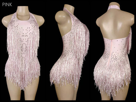 Sparkly Crystals Fringes Bodysuit Sexy Tassel Leotard Jazz