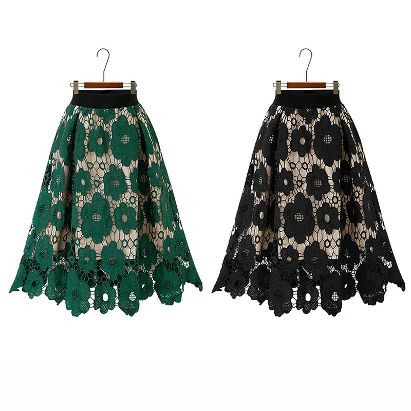 Elegant Summer Boho Lace Skirts Women Vintage Mesh