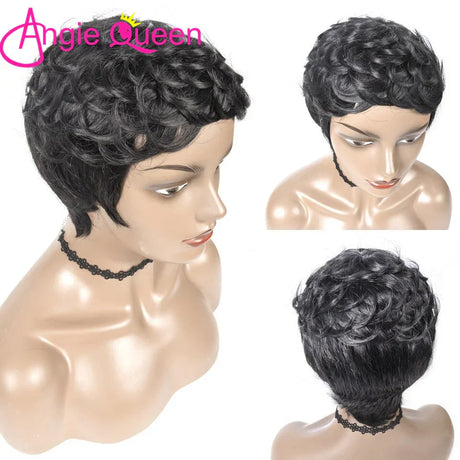 J Burgundy Short Pixie Cut Wigs With Bangs