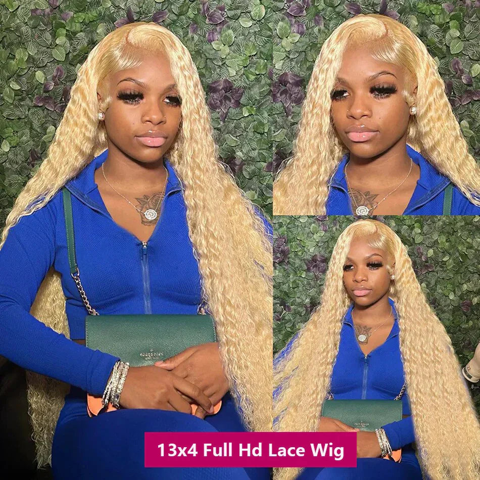 Honey Blonde Deep Wave Lace Frontal Wig Brazilian