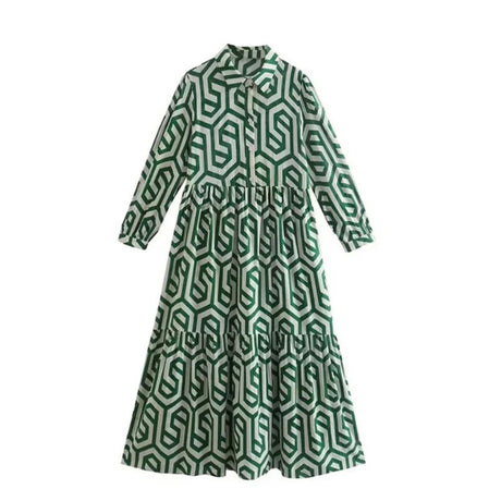 Fashion Geometry Printing Midi Dress For Women Elegant