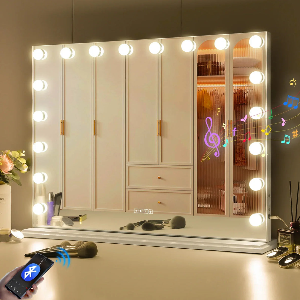 Large Vanity Mirror With Lights And Bluetooth Speakers