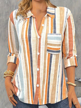 Casual Blouse, Women' Plus Stripe Print Button Up