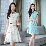 Summer New Modern Improved Cheongsam Chiffon Printing Vintage