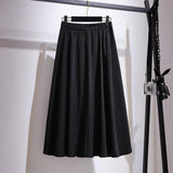 Women' Spring Casual Skirt Black Drapery Polyester Maxi