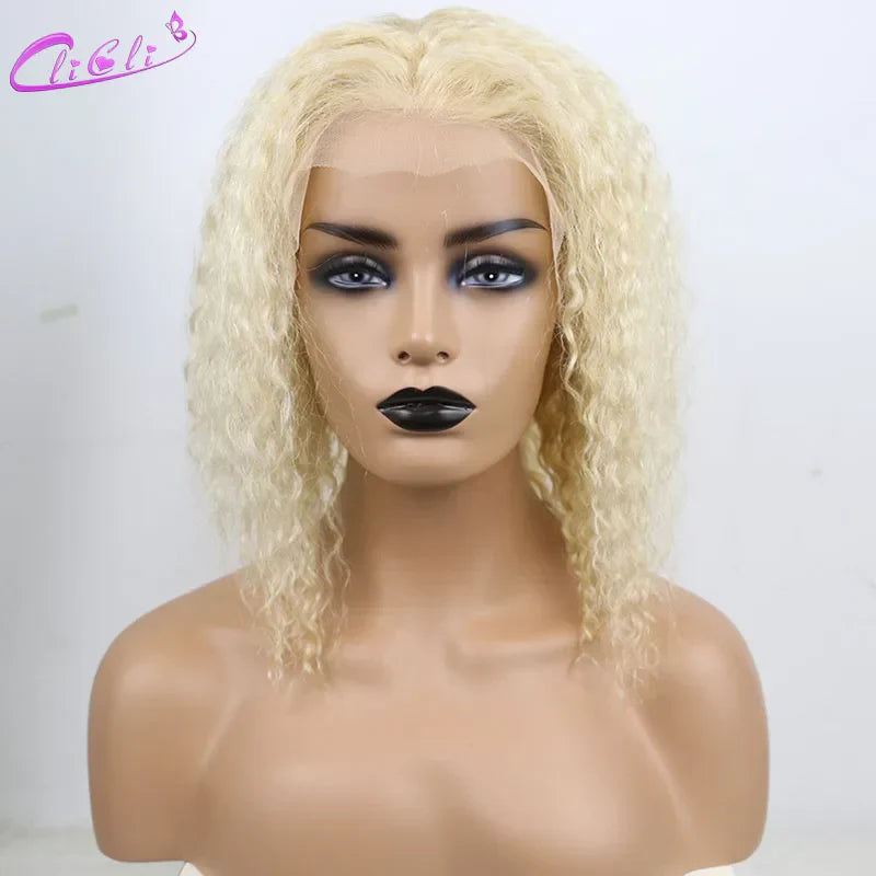 Clicli Blonde Short Water Wave Bob Wig 13X4