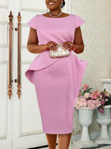 Women Elegant Party Dress Peplum Ruffle Bodycon Elastic