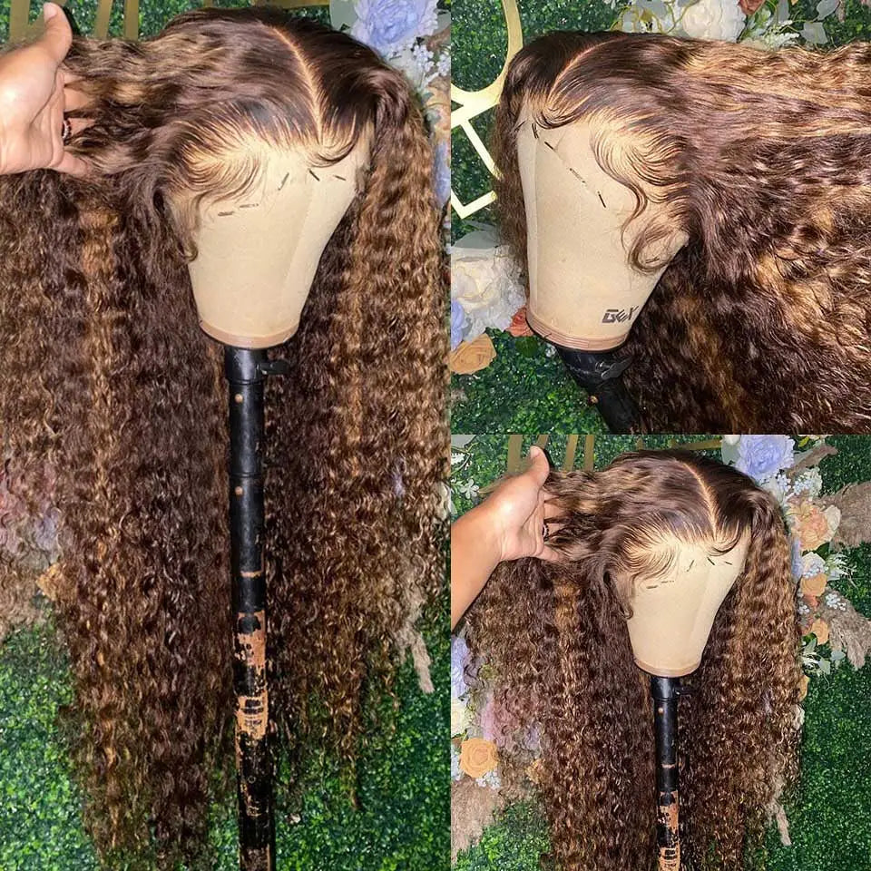 Highlight Ombre Lace Front Wig Curly Human Hair