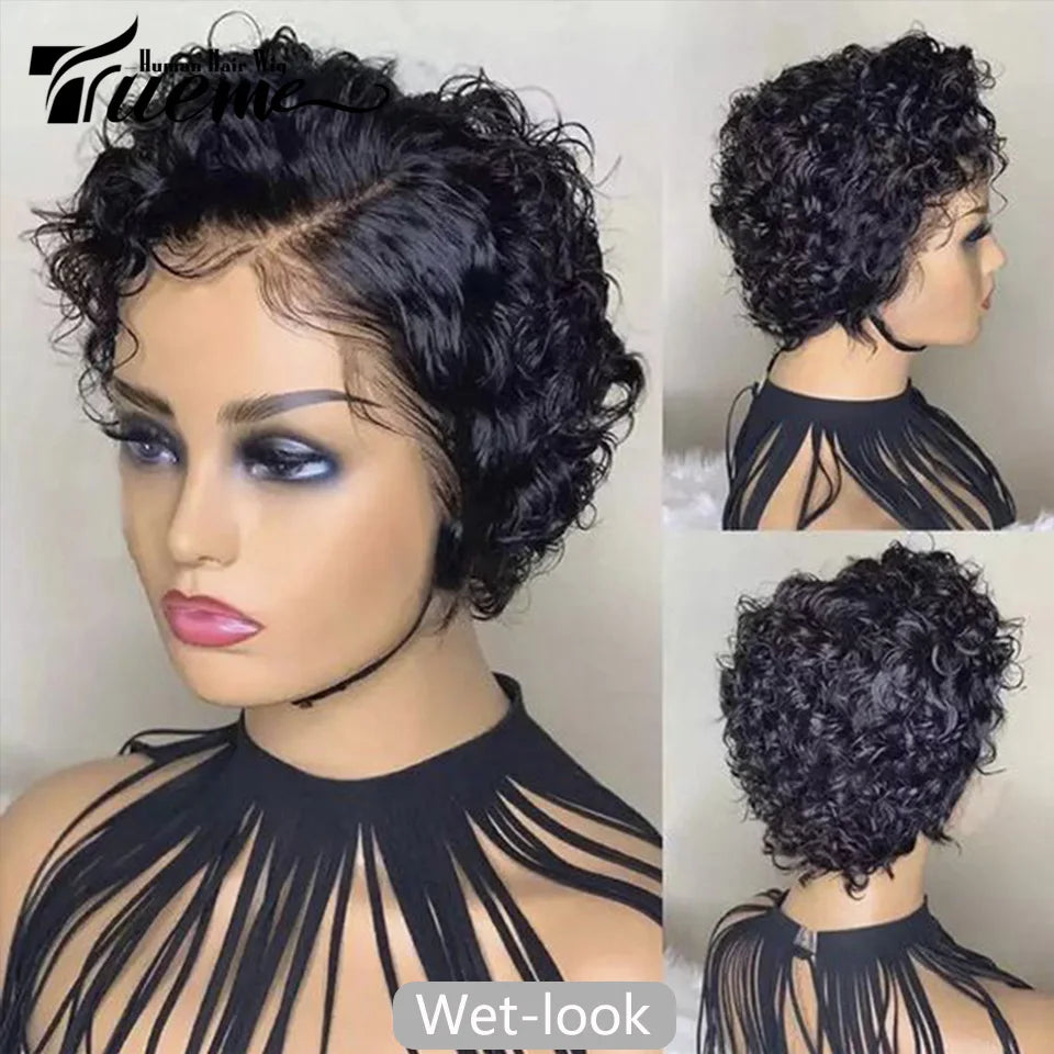 Short Pixie Curly Bob Wig Lace Front Human