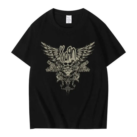 Korn Skull Wings Black T Shirt Women And