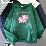 Cow And Strawberry Kawaii Women Hoodies Casual Pullover