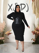 Zipper Dress Tight Ladies Mid Length Leather Woman