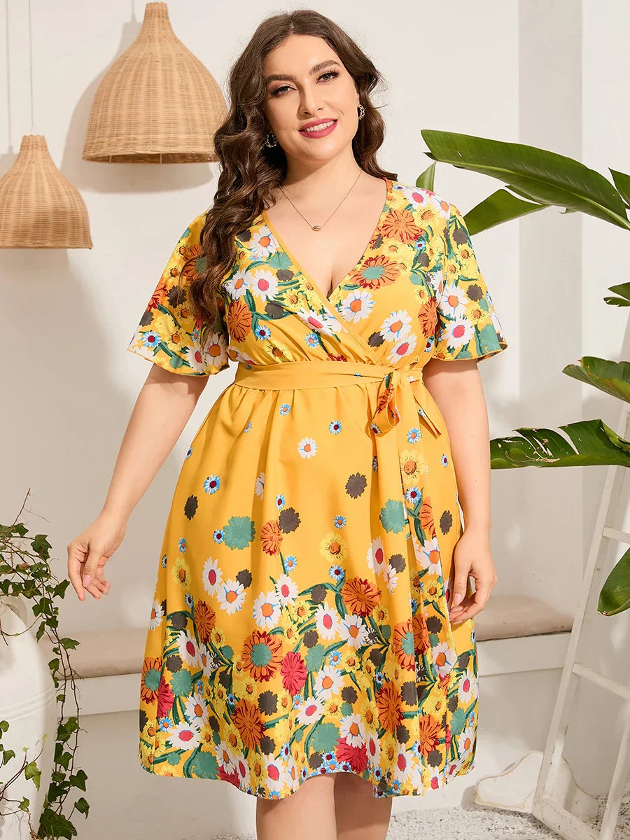 Midi Dress Women Summer V Neck