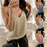 Womens Glitter Strappy Tank Tops Ladies Sexy Cami