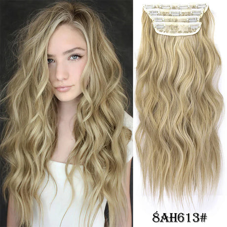 Set Synthetic Hair Clip In Long Wavy Thick