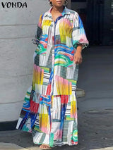 Vonda Summer Bohemian Printed Dress Women Elegant