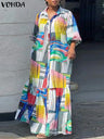 Vonda Summer Bohemian Printed Dress Women Elegant