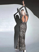 Sexy Leopard Print Dress Women Long Sleeve Turtleneck